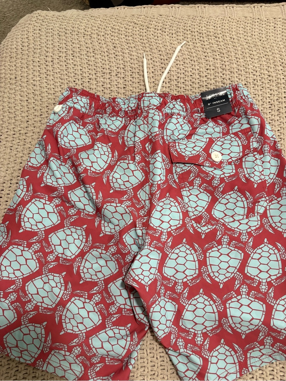 J. Crew Red and Light Blue Turtle-Print Swim Shorts - Picture 2 of 4